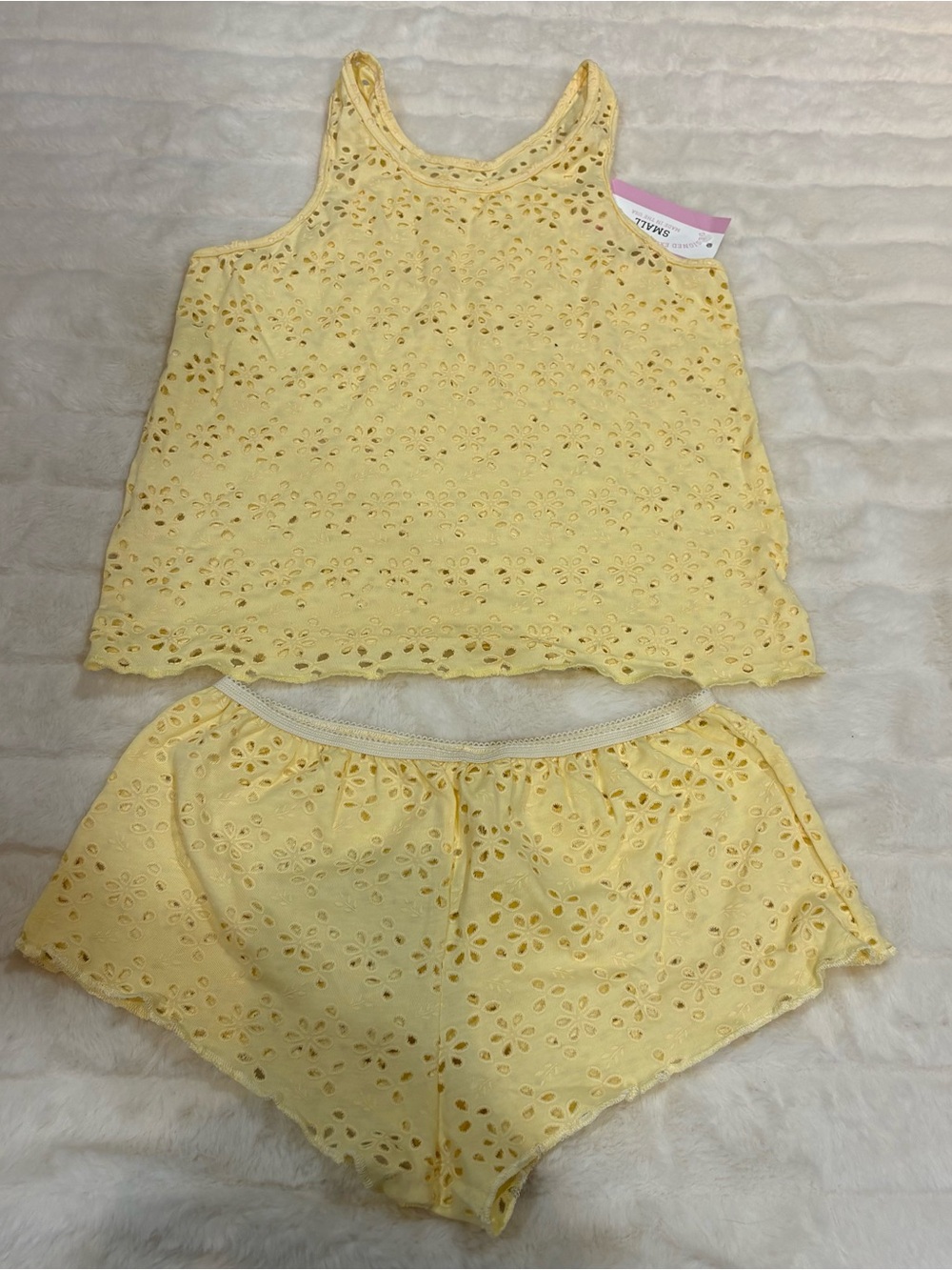 Women’s Yellow Eyelet Tank & Shorts Sleep Set handmade